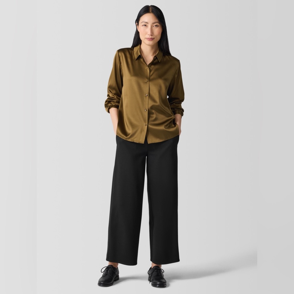 NWT Eileen Fisher Stretch Silk Charmeuse Classic Collar Shirt - Picture 2 of 10